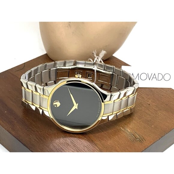 Movado Men's Watch 0607284 Serio Black Dial Swiss Quartz Two Tone Steel 38mm - Picture 8 of 14